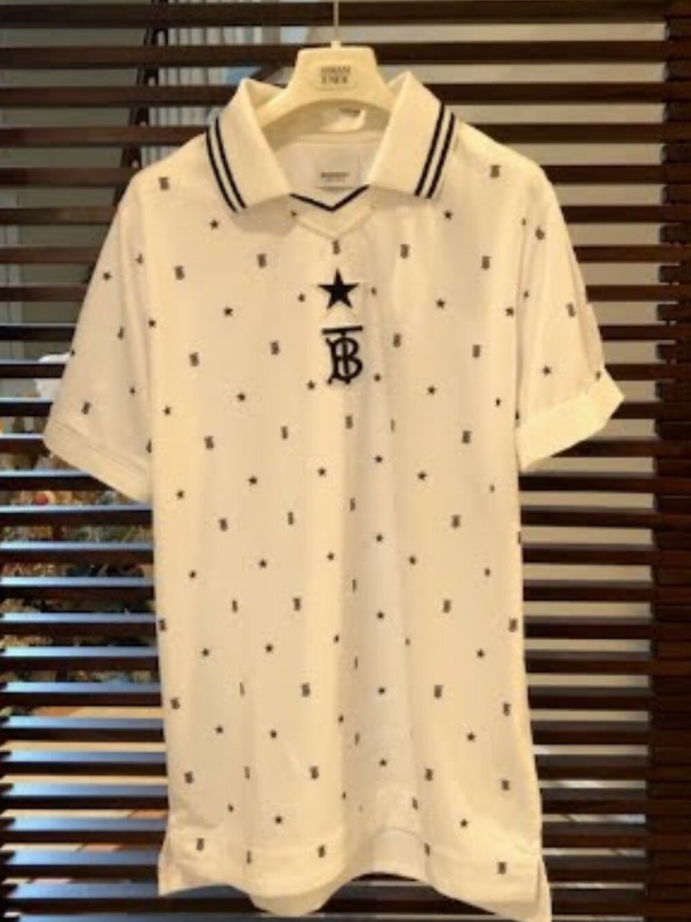 $465 Burberry TB Monogram Graphic Print Collar Shirt White | Size: Y14 Boy